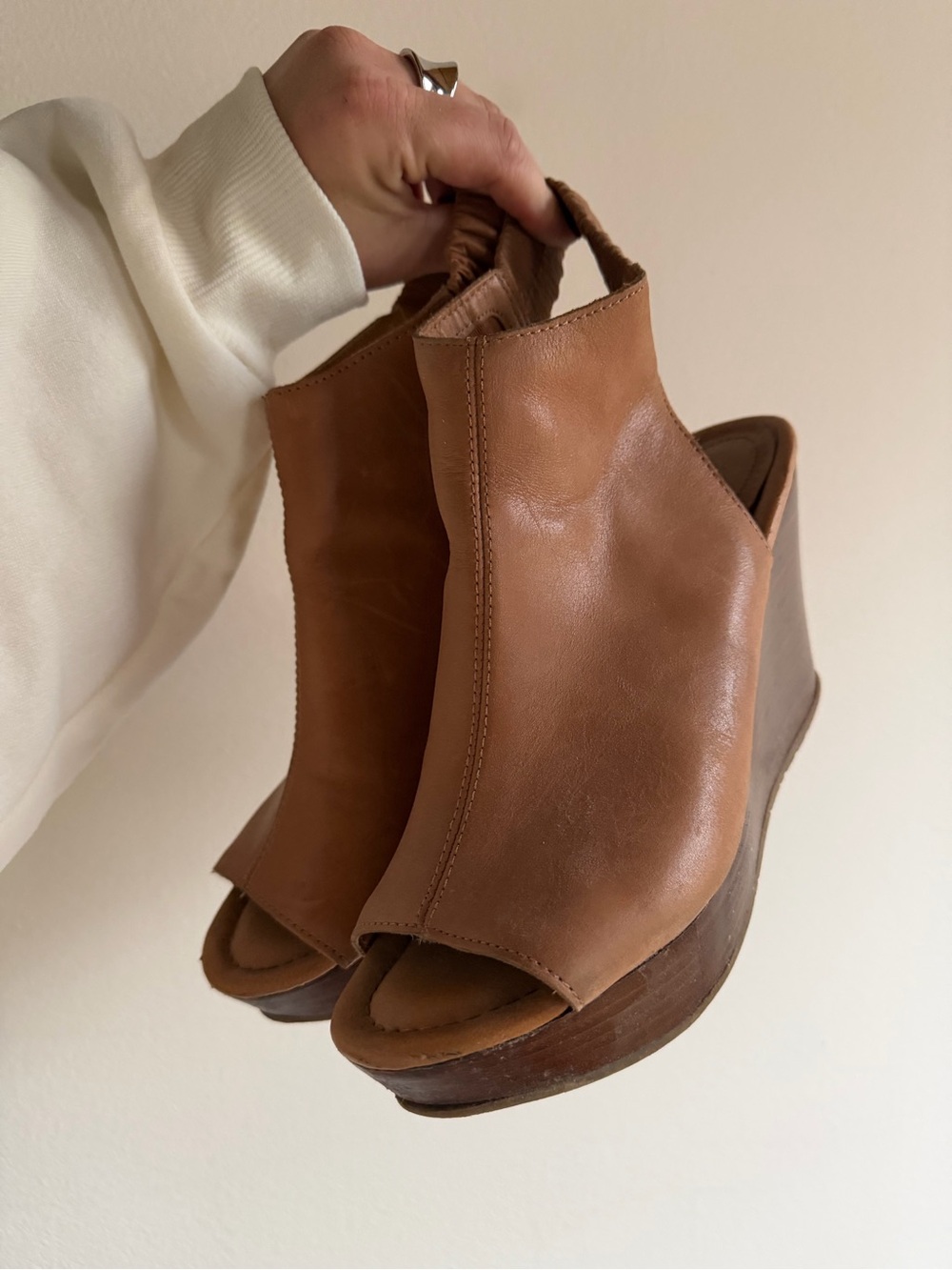 Women’s Leather Peep-Toe Wedge Sandals